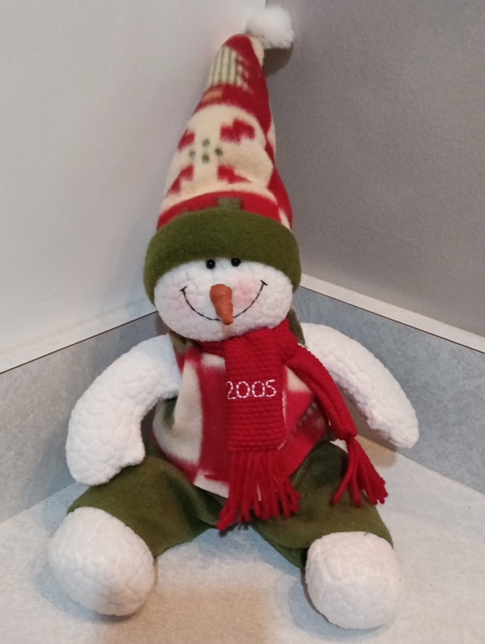 Plush Snowman Holiday Accent in Red, Green, and White